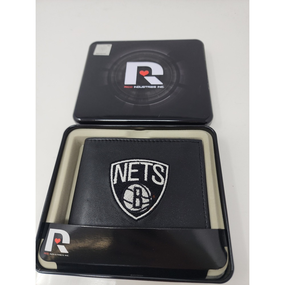 Rico Industries Mens Brooklyn Nets Bifold Wallet Black Leather Casual Size OS